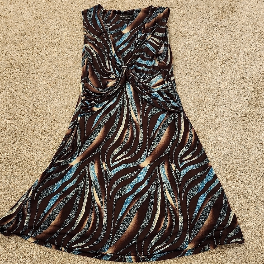 Abstract Animal Print Sleeveless Dress Size 16 Cinched In Front Stretchy Comfy